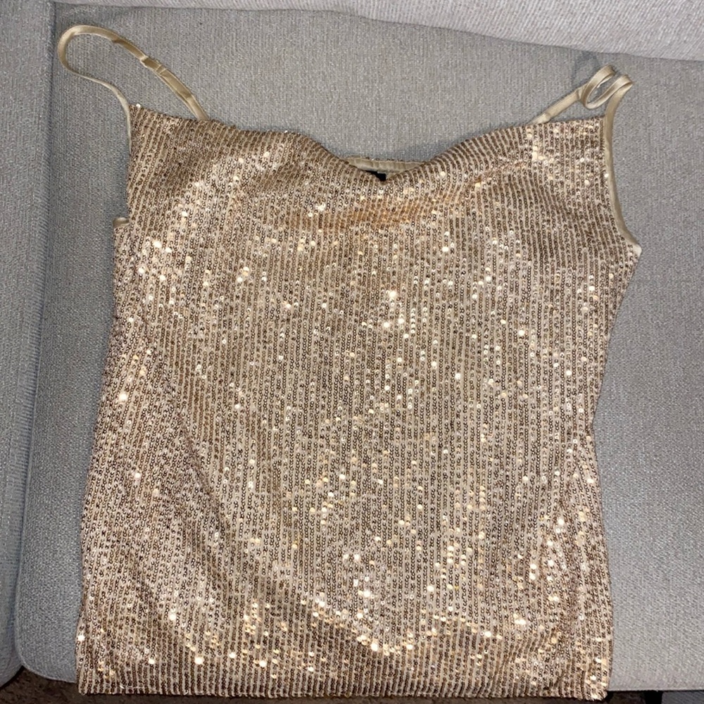 American Eagle gold sequin cowl shirt. Size XL.